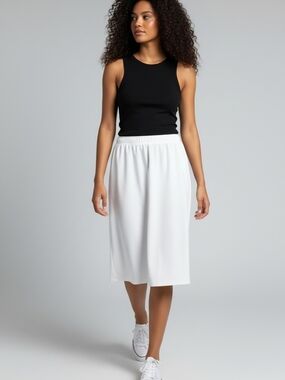 a new day White Elastic-Waist Midi Skirt with Clean Silhouette